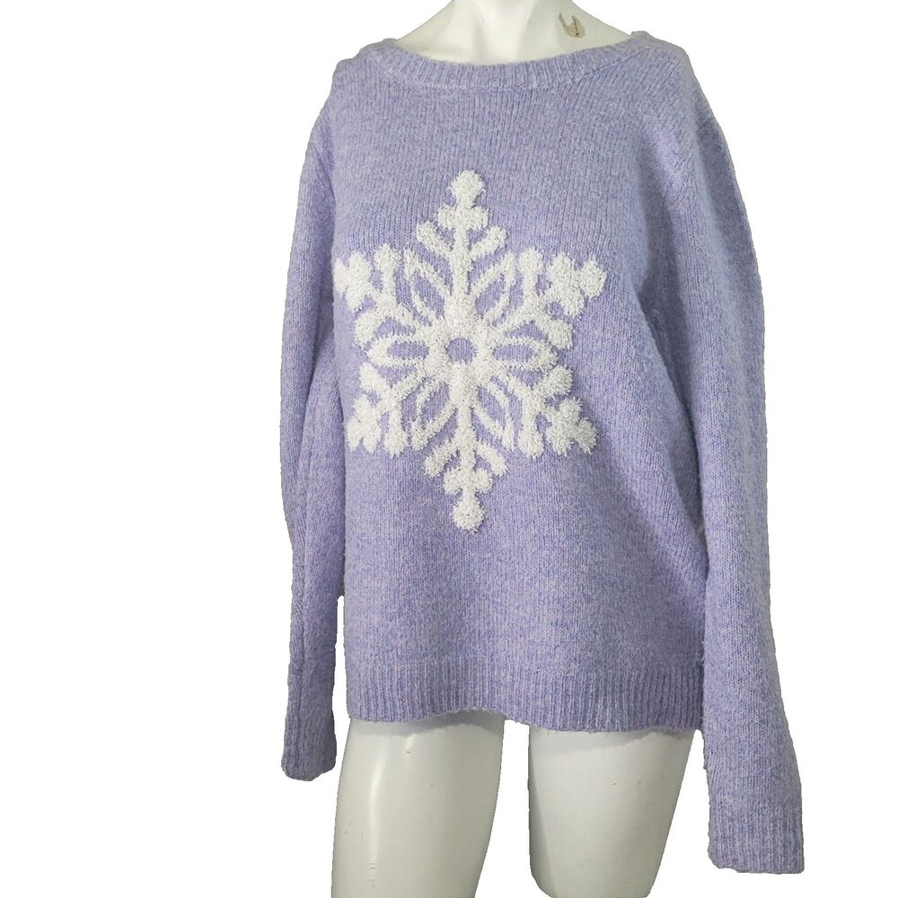 Cupcakes and Cashmere Medium knit sweater snowflake stretch ribbed boat neck